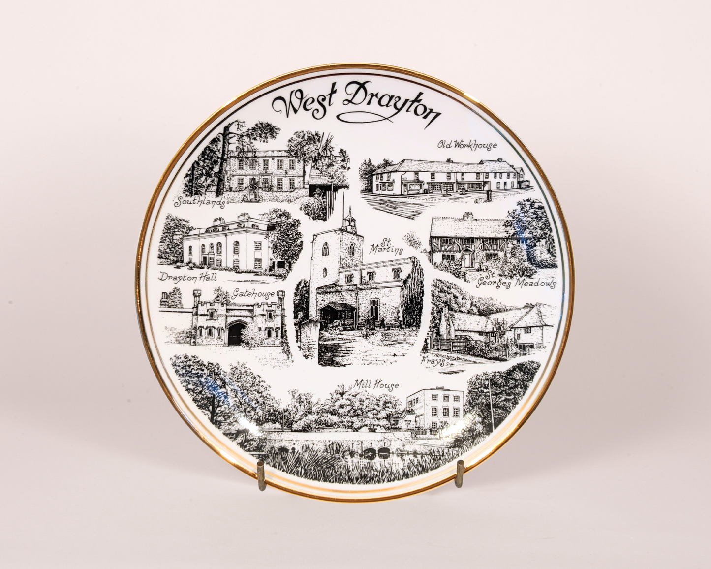 West Drayton 8" Fine Bone China Plate (B&W)